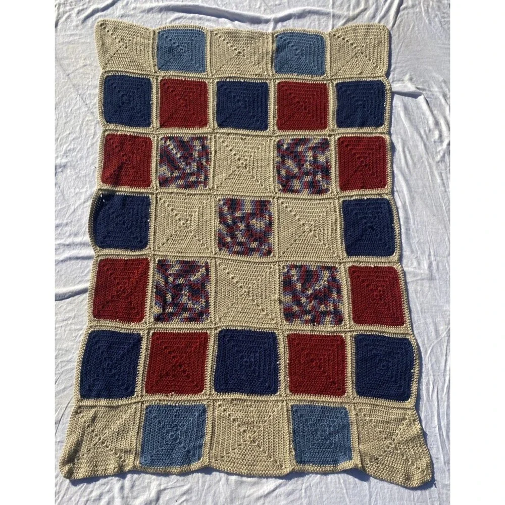 Vtg Granny Knit Crochet Throw Lap Blanket Afghan 57